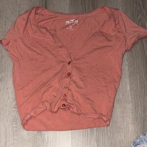 Hollister peach Button Front Crop Top